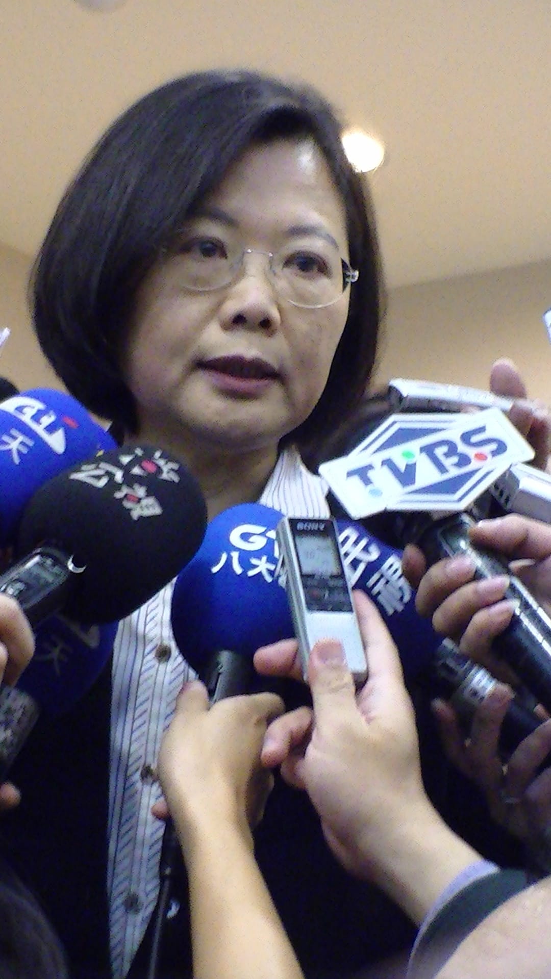 針對尤清對「十年政綱」即為「選舉政見」的說法，蔡英文隨即予以駁斥。資料照片：王鼎鈞攝影。