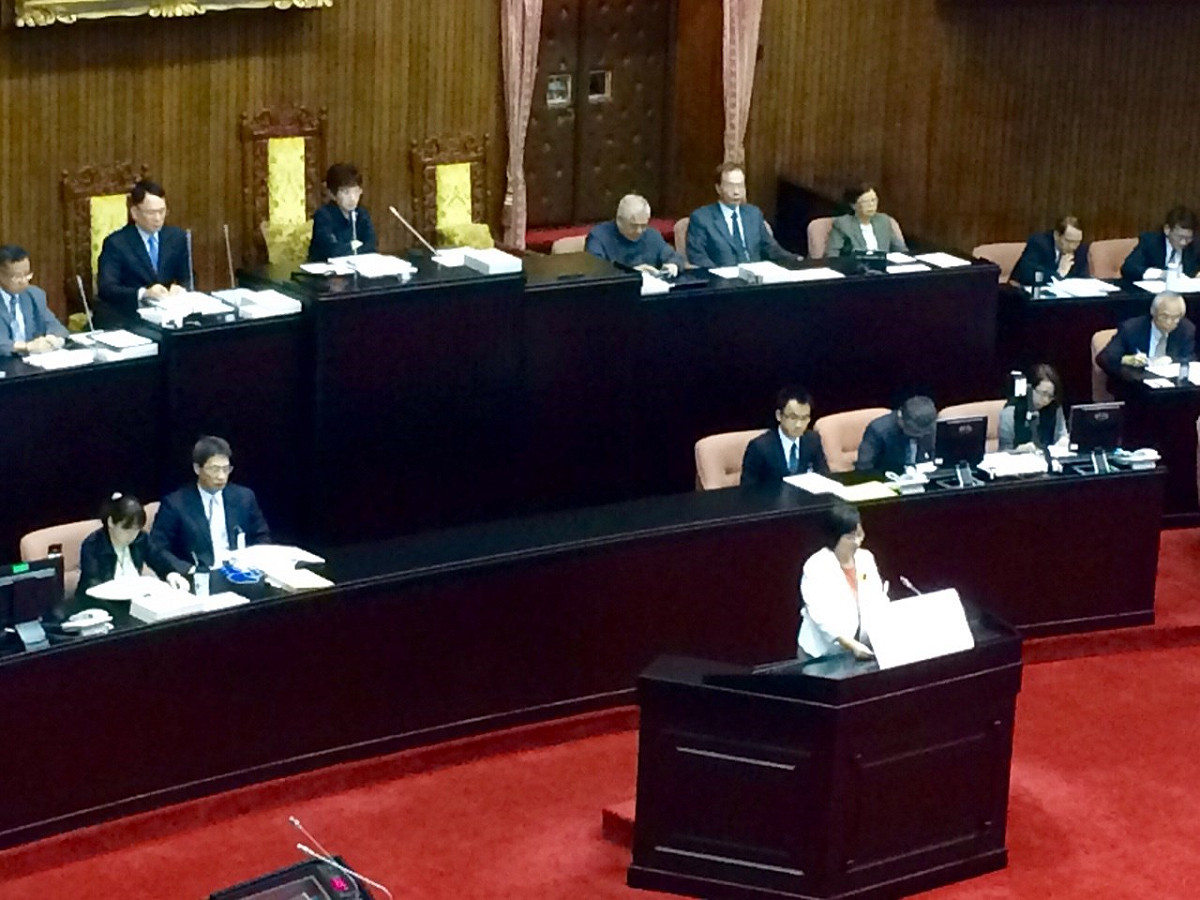 台聯立委周倪安16日在國是論壇上，鼓勵洪秀柱回到新北市關注基層發展，洪表情嚴肅。圖：符芳碩/攝