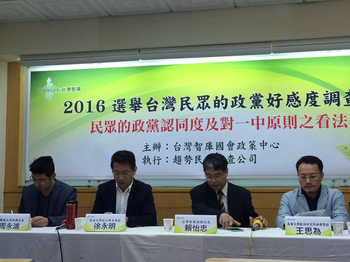 台灣智庫29日公布最新民調，針對民眾政黨認同度及對一中原則之看法進行調查。楊淳卉/攝