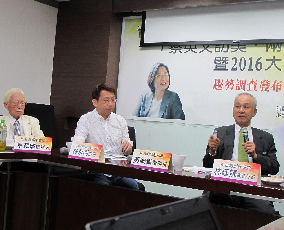 新台灣國策智庫12日發佈最新2016年總統大選民調。圖：林朝億/攝
