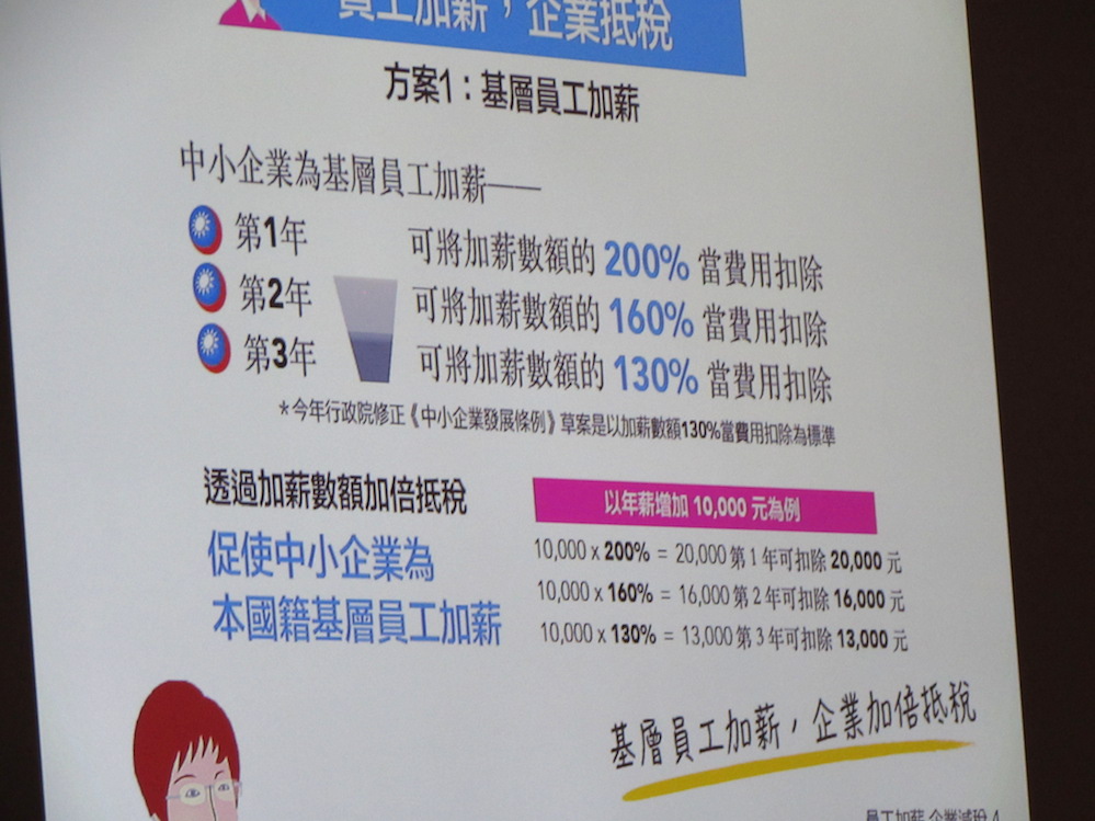 國民黨總統參選人、立法院副院長洪秀柱16日召開第1場政策記者會，提出「員工加薪，企業抵稅」修法案。圖：邱珮文/攝