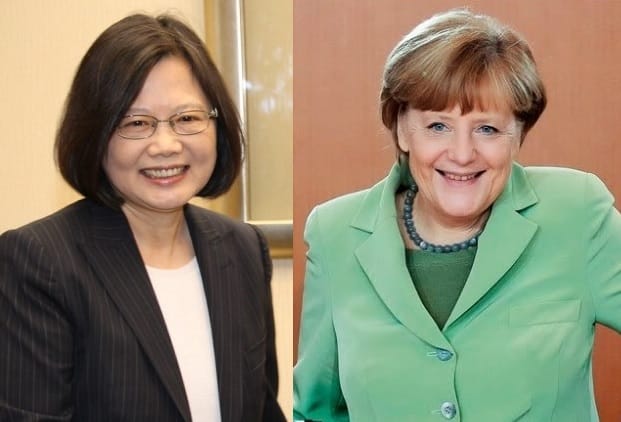 總統蔡英文（左）曾在接受媒體訪問時提到，她所效法的對象是厲行財政緊縮、放棄核能的德國聯邦總理梅克爾（右）。 圖：新頭殼合成