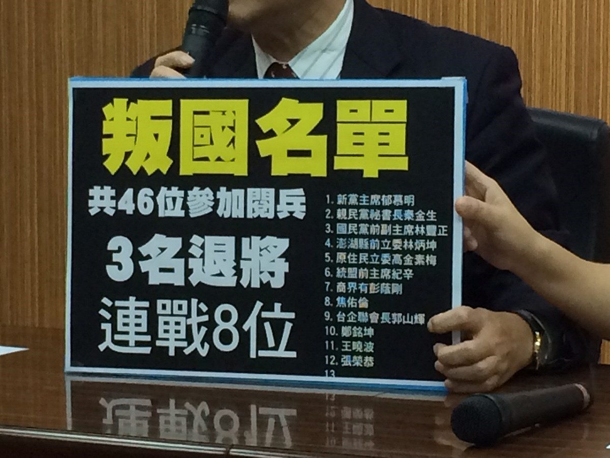 台聯2日公布「叛國名單」，並聲稱會持續追蹤參與人員，以供人民檢驗。圖：符芳碩/攝