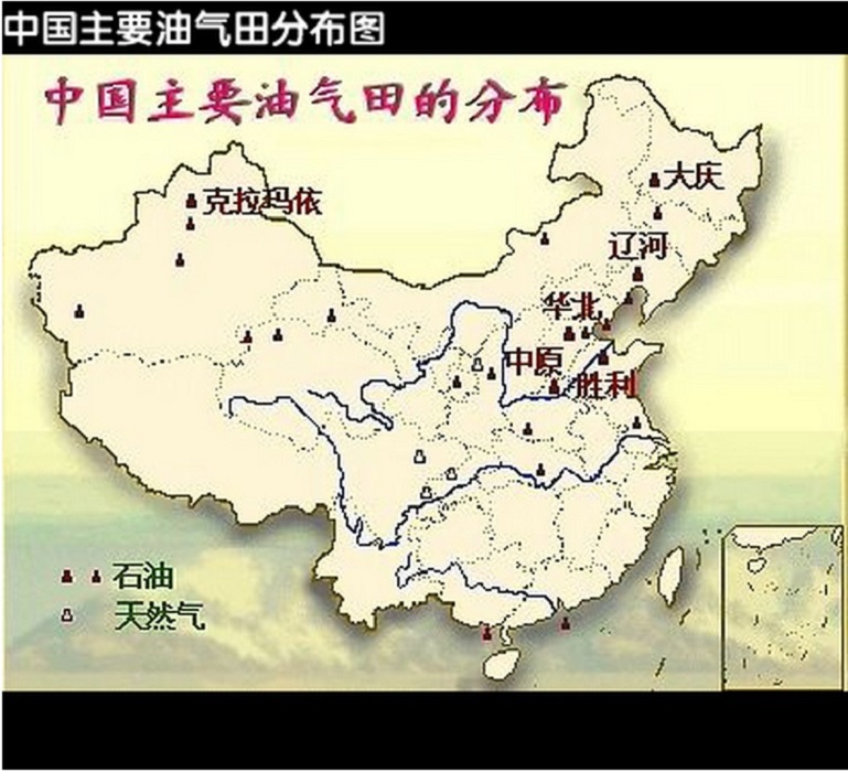 大慶油田是中國最大的內陸油田。圖為中國的主要油田分布。圖片來源：翻攝自網路。