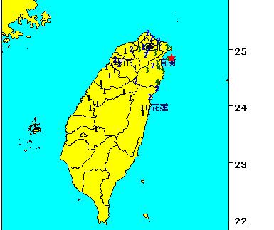 宜蘭19日上午10時許發生規模5.2地震，北台灣民眾感受到搖晃程度。圖：翻攝中央氣象局