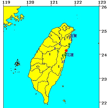 地牛趕在春節假期末日跳動，花蓮連9震。圖片：中央氣象局