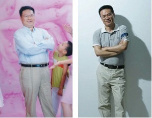 中國青年報今（29）日報導，上海交通大學教授趙立平13日在國際微生物生態學會會刊ISME Journal上發表論文，提出上述發現。圖為減肥前後的趙立平。他的体重曾達180公斤、腰圍達110公分。圖片來源：翻攝自東方網