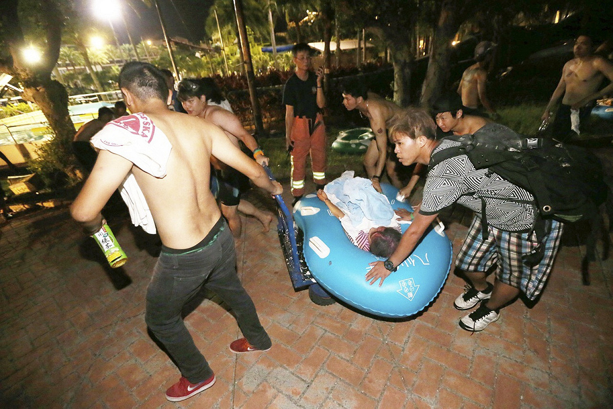 新北市八仙水上樂園27日晚間舉辦「彩虹趴」，疑因粉塵爆炸，造成數百人輕重傷的慘劇。圖片來源：達志影像/美聯社