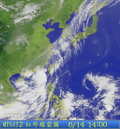 中央氣象局今（14）日表示 ，這週六（15日）至下週一（17日），受到南海低氣壓外圍雲系的影響，東半部、南部地區有局部短暫陣雨，中部以北則有午後雷陣雨的機會。圖：翻攝自中央氣象局網站