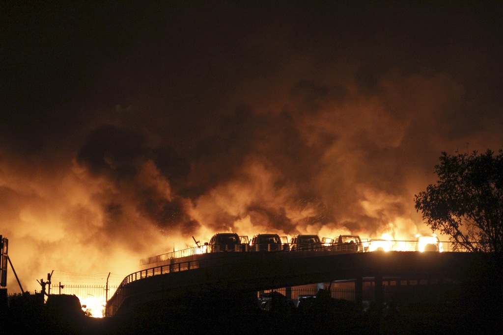 天津濱海新區危險品倉庫爆炸14日上午在搜出5具遺體，罹難人數增至55人。圖片來源：達志影像/路透社