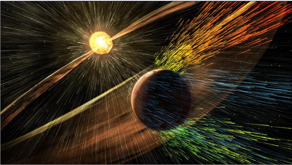 NASA模擬火星遭太陽風影響。圖：翻攝自NASA官方網站