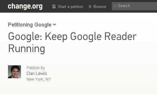 Google於日前宣布將於7月1日關閉Google Reader的服務，擁護者發起連署希望Google保留此項服務。圖片來源：翻攝自網路。