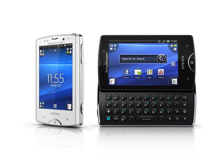 圖為Sony Ericsson兩款黑白雙色新機Xperia™ mini(左)與mini pro(右)。圖片來源:Sony Ericsson提供