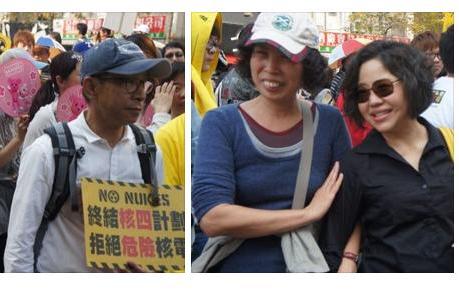 導演吳念真及主持人于美人今天也參加反核遊行，並於下午3時左右登上宣傳車，為反核發聲，給遊行民眾加油打氣。圖：汪彥成攝影