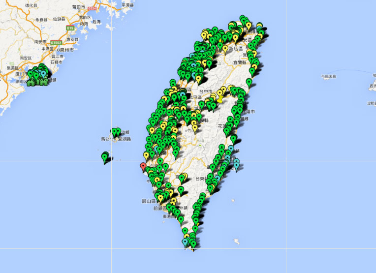 2013台灣環境輻射地圖gamma射線。圖：翻攝自台灣環境輻射走調團公佈的輻射地圖