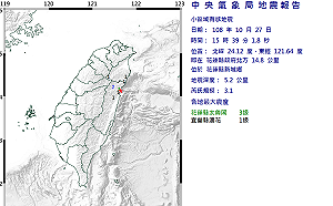 突然一震！花蓮地震規模3.1 最大震度3級