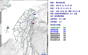 快訊》9：32花蓮縣規模4.4地震！最大震度3級