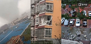 龍捲風入侵山東 瞬間天地昏暗 汽車掀翻、大樓窗戶直接被吹走