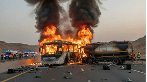 僅一人生還! 麥加朝聖慘劇 巴士載滿印度朝聖客與油罐車相撞起火恐45死