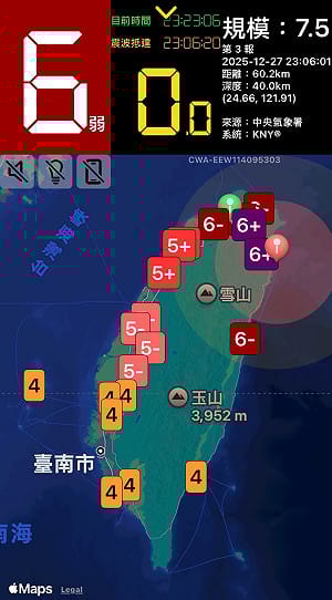 快訊》深夜強震全台狂搖！東部海域規模7.0　地震APP狂示警「六級」嚇壞網友