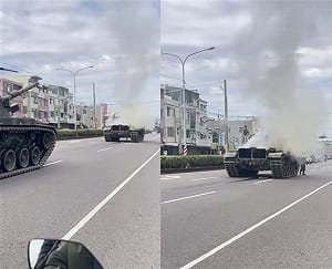 國軍勇虎戰車開到一半冒白煙！民眾嚇壞PO網：以為被丟煙霧彈