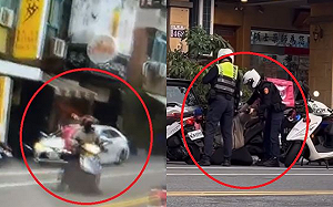 台中外送員違規跨越雙黃線！下跪求警畫面曝  網：為難警察　