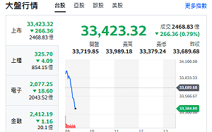 台股開盤》大盤跌逾221點 台積缺火 專家：33000-32800支撐強