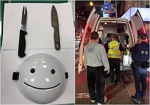 台中少年戴笑臉面具攜雙刀！居民憂張文事件重演 警強制送醫 