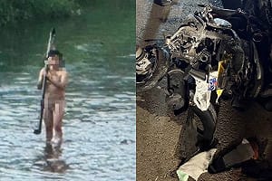 21歲騎士飆國道！車遭撞毀人墜橋 竟在溪中裸泳