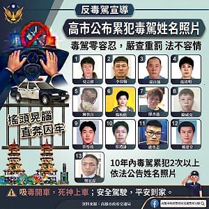 高雄警公布13名毒駕累犯姓名照片　盼發揮嚇阻效果