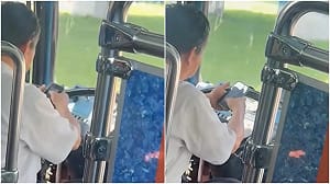 員林客運司機狂滑手機表演「手肘控車」！網怒批：拿全車乘客生命開玩笑