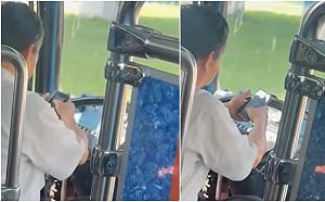 員林客運司機狂滑手機表演「手肘控車」！網怒批：拿全車乘客生命開玩笑