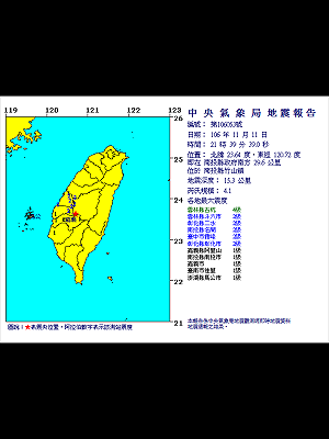 最新》晚間9：39南投竹山又震！ 規模4.1深度僅15.3公里