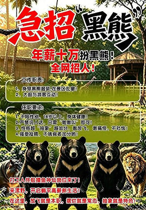 真的是工讀生扮的！河南動物園開出10萬人民幣年薪招聘「黑熊」