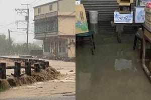 大雨狂炸高雄！旗山淹水倒灌住家 美濃排水溝潰堤