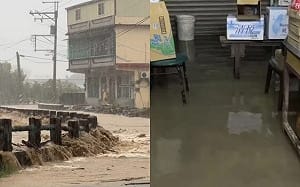 大雨狂炸高雄！旗山淹水倒灌住家 美濃排水溝潰堤