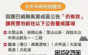 巴威颱風遠離台灣！台中市政府：警戒地區仍有效 呼籲民眾別上山