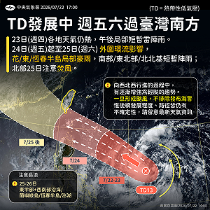 準「紅霞」最快7/24成颱！氣象署不排除發海警 未來發展一圖看
