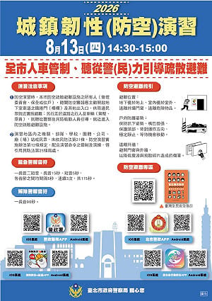 城鎮韌性演習將登場  北市警籲民眾先截圖保存防空避難設施位置