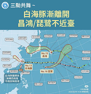 輕颱白海豚登陸、琵鷺生成！太平洋「三颱共舞」最新路徑一次看
