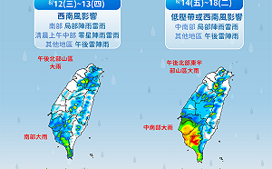 颱風遠離西南風接棒！明起一週全台有雨 降雨趨勢一圖看  