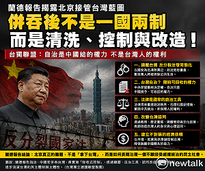 蘭德報告揭北京「併吞後治理藍圖」　台獨聯盟：一國兩制是假象、真正目標是清洗控制