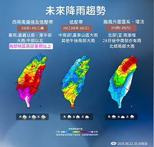 屏東萬丹雨量逼近300毫米！南部雨勢「紫到發白」　明起雨區東擴