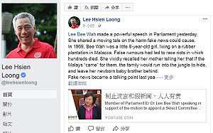 李顯龍臉書發文  要制止假新聞造成危害