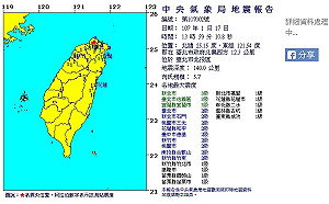 快訊》台北市北投發生規模5.7地震  北台灣感受明顯搖動
