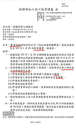 經濟部認慶富歇業 員工有機會獲墊償薪資