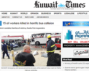 科威特巴士意外對撞  15外籍石油工人斷魂