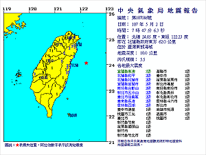 上午7：47地牛翻身！東部海域規模5.5  宜蘭3級