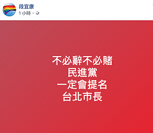 不必賭、不必辭  段宜康：民進黨一定自提台北市長
