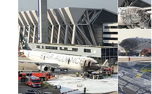 法蘭克福停機坪起火  漢莎航空機頭全黑10人送醫